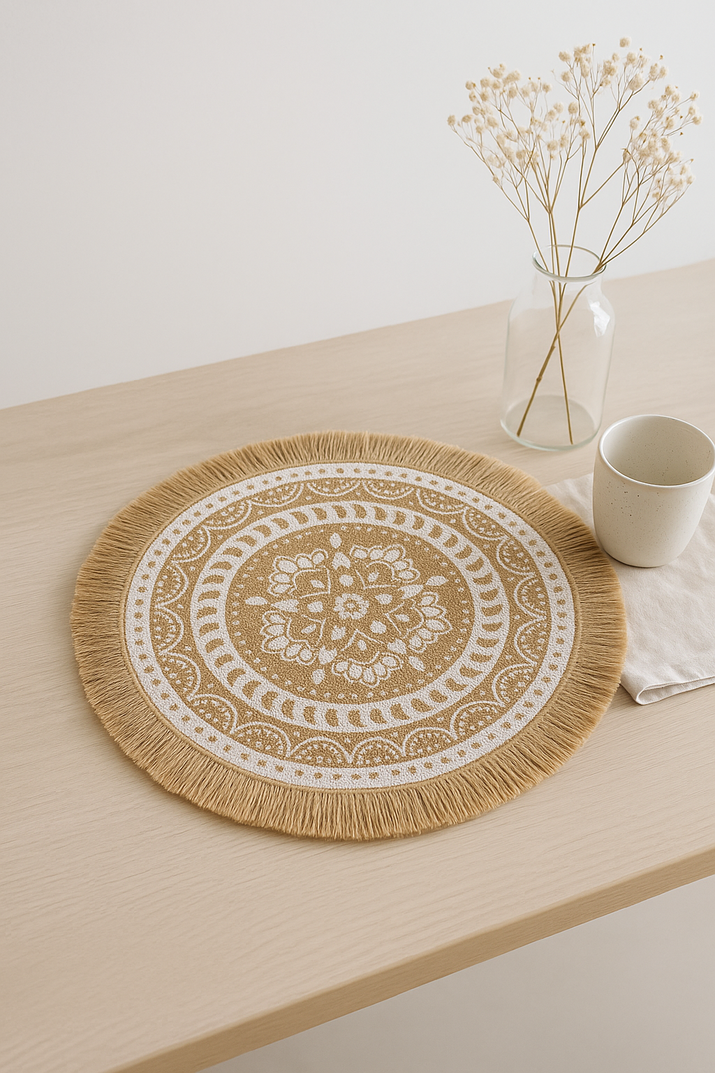 Set de table rond bohème tissé pompons jute - vue 2 sur 2