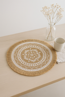 Set de table rond bohème tissé pompons jute