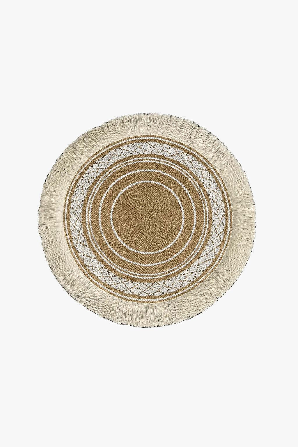 Set de table rond rustique bambou tressé pompons