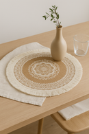 Set de table rond tressé style champêtre pompons