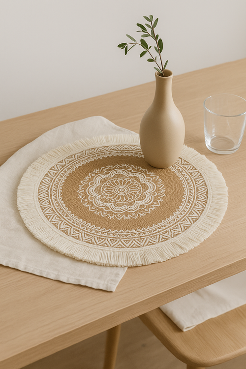 Set de table rond tressé style champêtre pompons - vue 2 sur 2