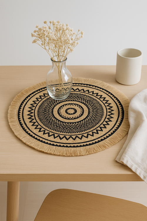 Set de table tissé bambou style champêtre pompons - vue 2 sur 2