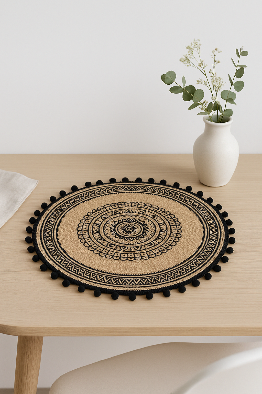 Set de table tissé style champêtre avec pompons - vue 2 sur 2