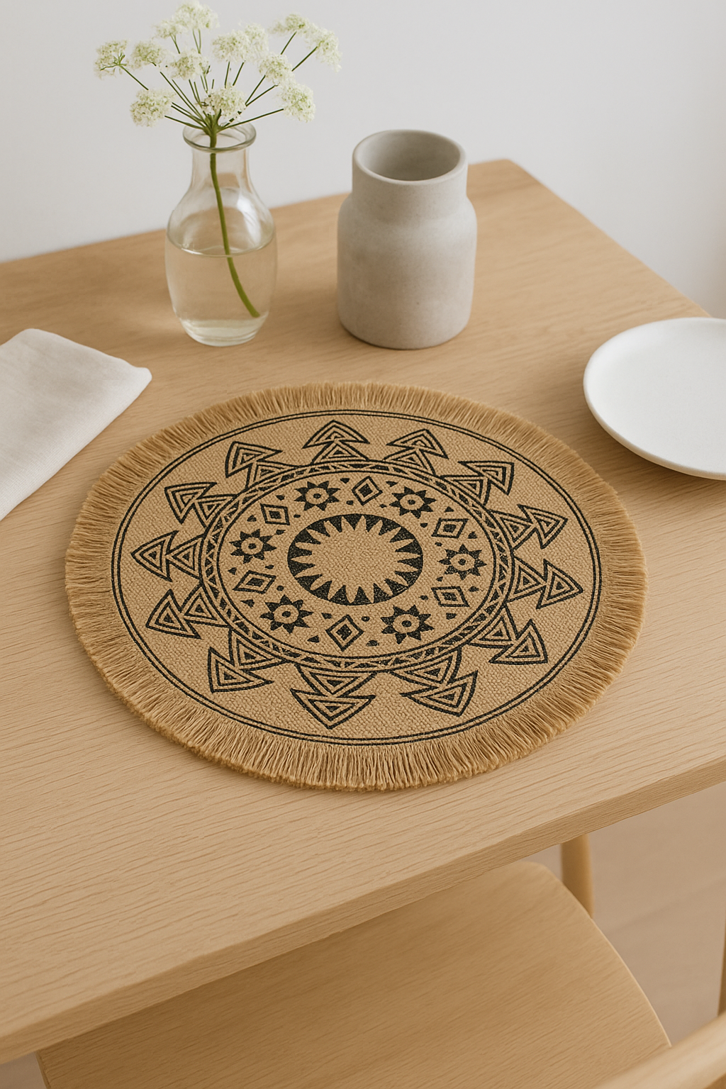 Set de table tressé style champetre avec pompons - vue 2 sur 2