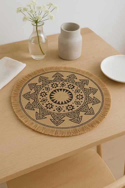 Set de table tressé style champetre avec pompons - vue 2 sur 2