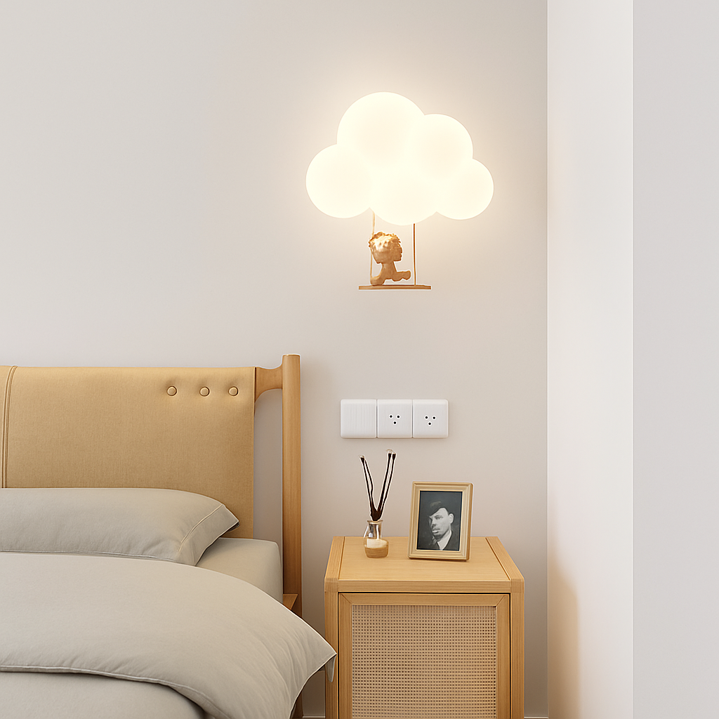 Singe Lumière Dessin Animé Animal Applique Nuage Blanc Applique Chambre D'enfant Veilleuse Chambre D'enfant Lampe De Chevet Protection Des Yeux - vue 4 sur 13