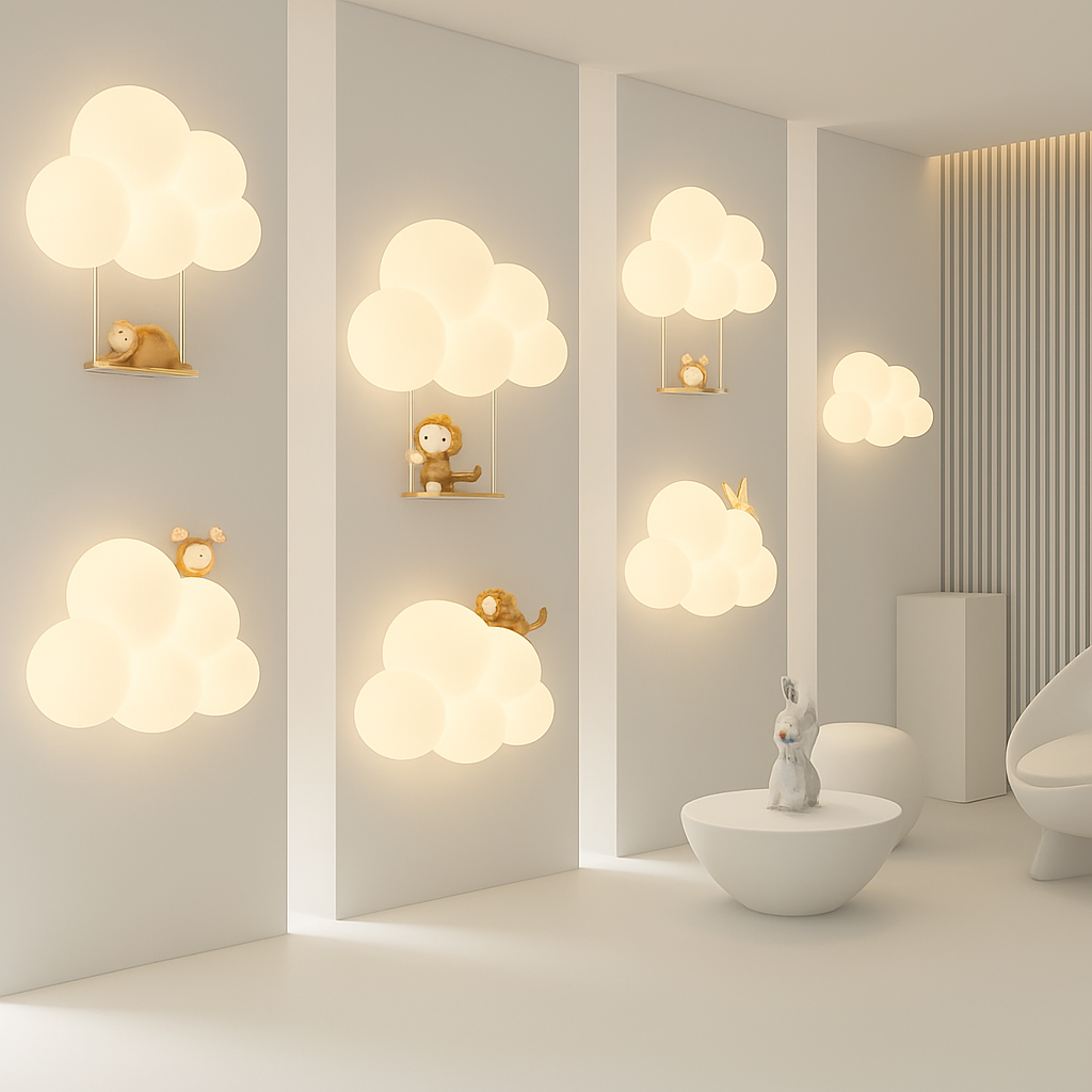 Singe Lumière Dessin Animé Animal Applique Nuage Blanc Applique Chambre D'enfant Veilleuse Chambre D'enfant Lampe De Chevet Protection Des Yeux - vue 5 sur 13