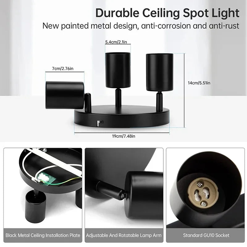 spots sur rail gu10 à led avec têtes réglables pour éclairage intérieur