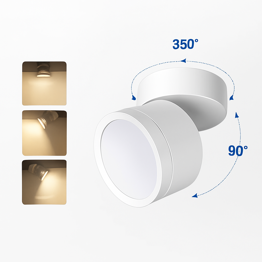 Surface mounted LED ceiling light tube light 7W 9W 12W 15W rotatable adjustable angle LED spotlight, indoor lighting AC220V 110V - vue 4 sur 8