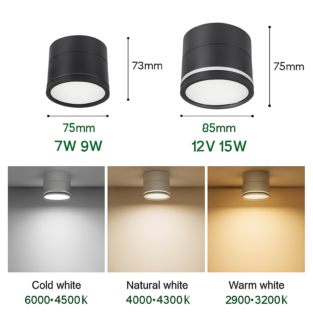 Surface mounted LED ceiling light tube light 7W 9W 12W 15W rotatable adjustable angle LED spotlight, indoor lighting AC220V 110V - vue 5 sur 8