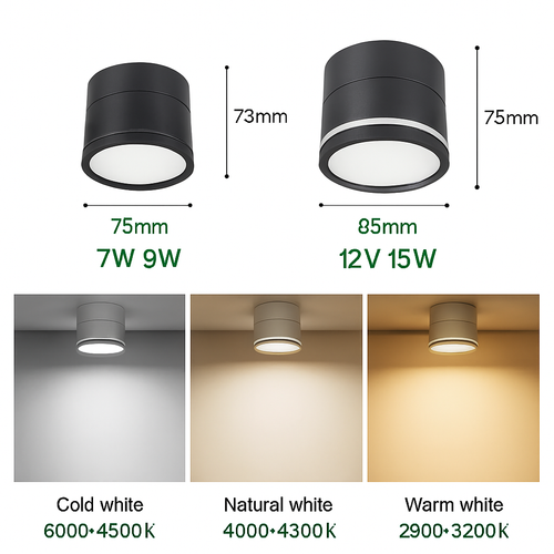 Surface mounted LED ceiling light tube light 7W 9W 12W 15W rotatable adjustable angle LED spotlight, indoor lighting AC220V 110V - vue 6 sur 8