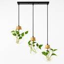 Suspension bocal en verre à fleur et support en bois