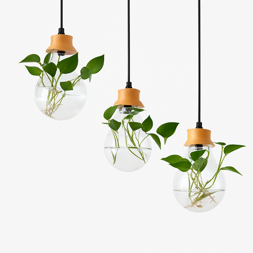 Suspension bocal en verre à fleur et support en bois - vue 5 sur 5