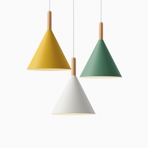 Suspension conique en métal coloré et tige en bois Bar - vue 2 sur 12