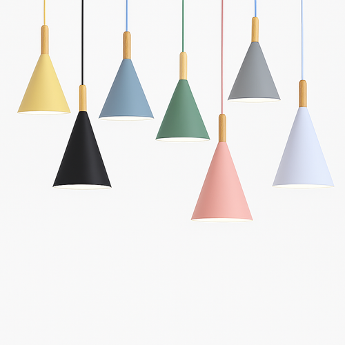 Suspension conique en métal coloré et tige en bois Bar - vue 6 sur 12