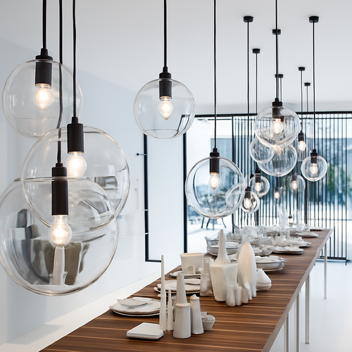 Suspension design boule en verre à LED rose gold ou noire - vue 3 sur 6