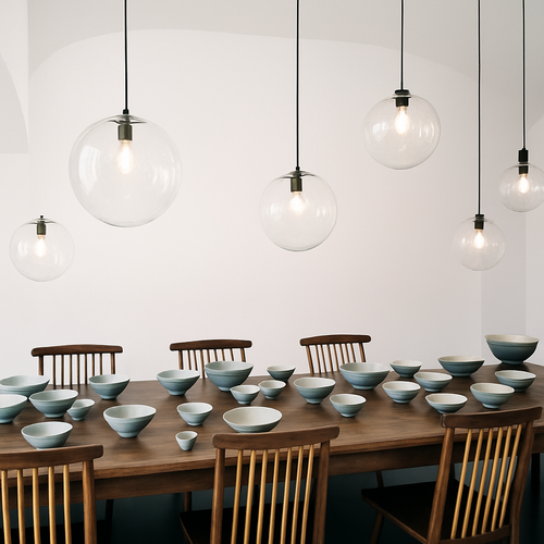 Suspension design boule en verre à LED rose gold ou noire - vue 4 sur 6