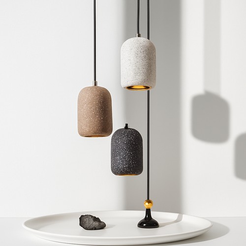 Suspension design cylindrique en ciment façon terrazzo LED - vue 3 sur 10