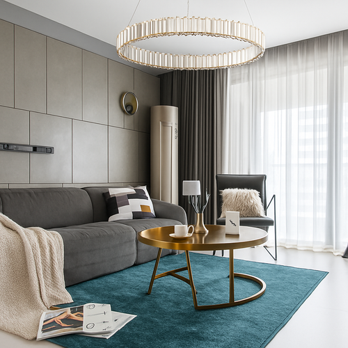 Suspension design dorée LED avec anneau en verre Luxury - vue 2 sur 5