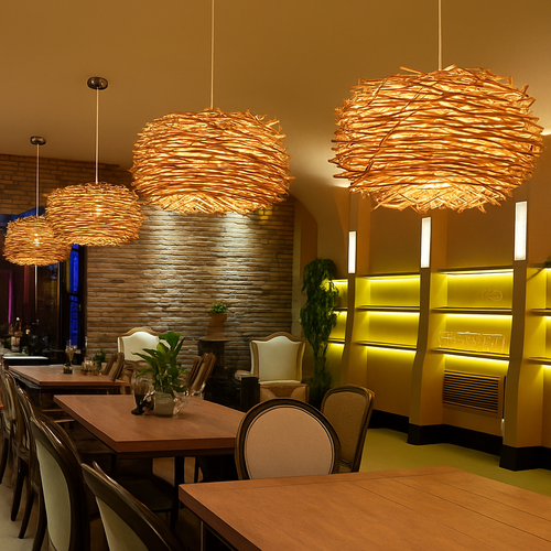 Suspension design en forme de nid d'oiseaux Rattan - vue 4 sur 7
