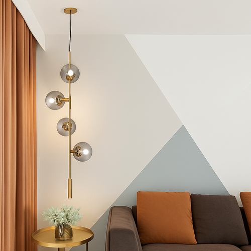 Suspension design LED allongée avec plusieurs abats-jour métal - vue 3 sur 6