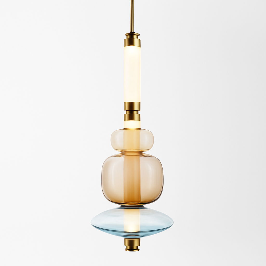 Suspension design à LED allongée en verre aux formes ovales Luxury - vue 4 sur 13