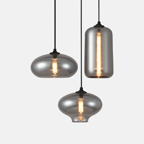 Suspension design LED aux formes arrondies en verre avec ampoule industrielle - vue 2 sur 9