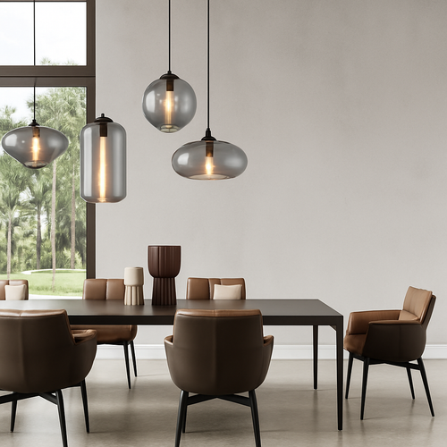 Suspension design LED aux formes arrondies en verre avec ampoule industrielle - vue 3 sur 9