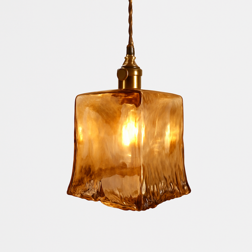Suspension design à LED avec abat-jour en verre ambré Rétro - vue 2 sur 15