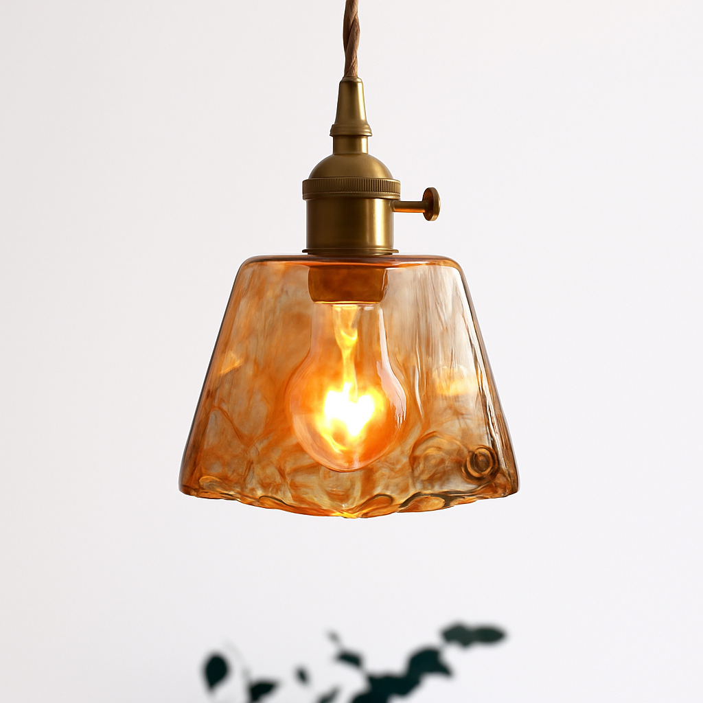 Suspension design à LED avec abat-jour en verre ambré Rétro - vue 4 sur 15