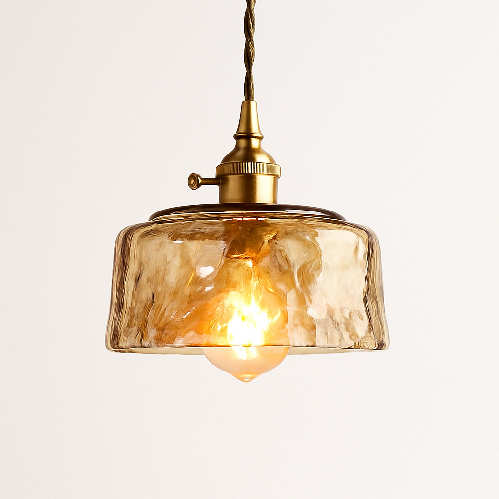 Suspension design à LED avec abat-jour en verre ambré Rétro - vue 5 sur 15