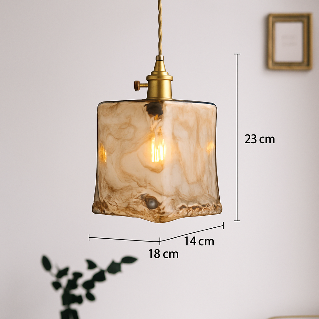 Suspension design à LED avec abat-jour en verre ambré Rétro - vue 7 sur 15