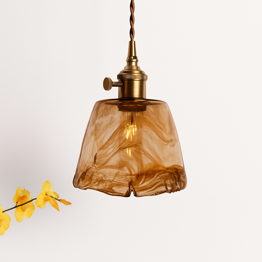 Suspension design à LED avec abat-jour en verre ambré Rétro - vue 8 sur 15