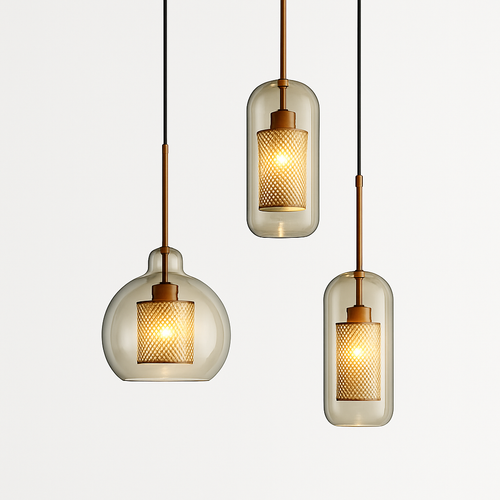 Suspension design LED avec abat-jour industriel et boule en verre Loft - vue 2 sur 19