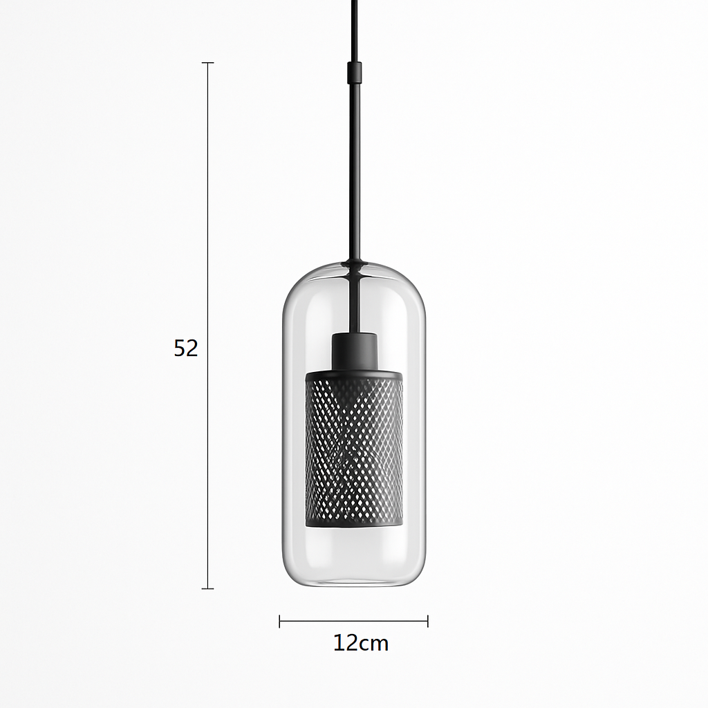 Suspension design LED avec abat-jour industriel et boule en verre Loft - vue 11 sur 19