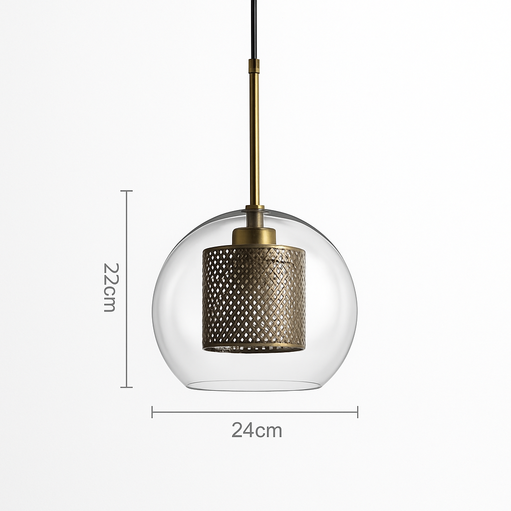 Suspension design LED avec abat-jour industriel et boule en verre Loft - vue 12 sur 19