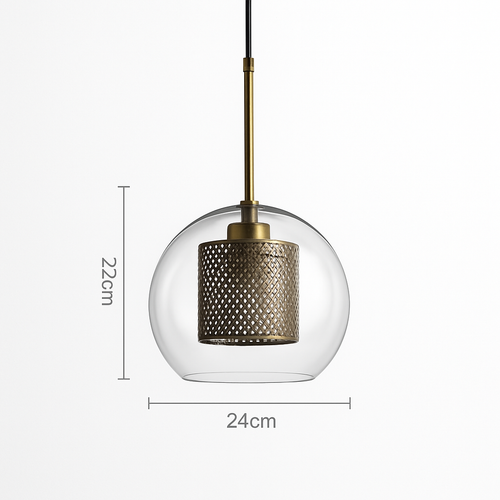 Suspension design LED avec abat-jour industriel et boule en verre Loft - vue 13 sur 19