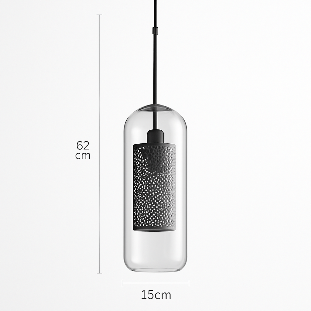 Suspension design LED avec abat-jour industriel et boule en verre Loft - vue 15 sur 19