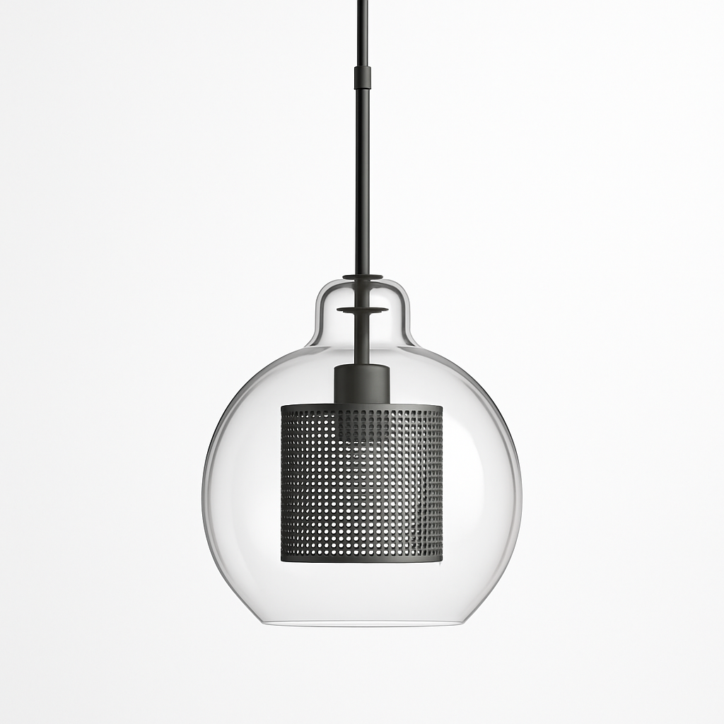 Suspension design LED avec abat-jour industriel et boule en verre Loft - vue 18 sur 19