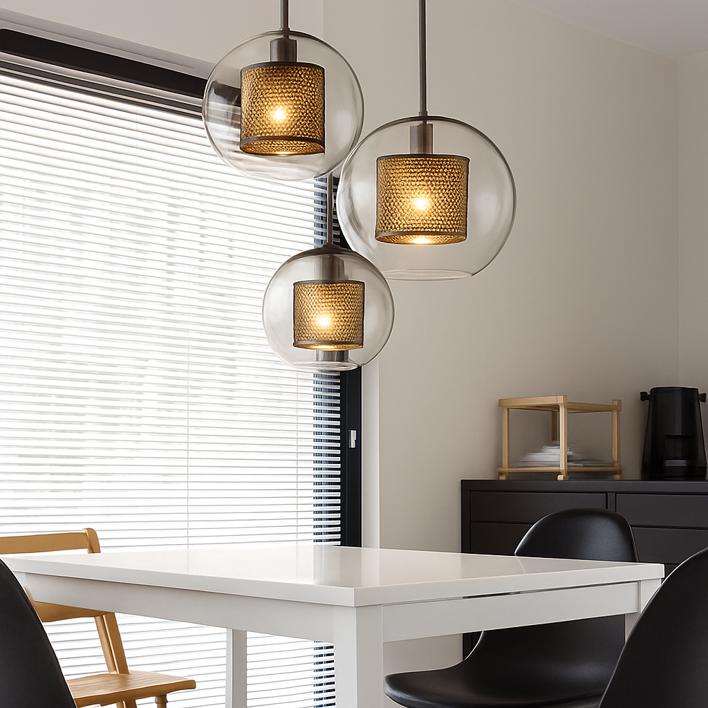 Suspension design LED avec abat-jour industriel et boule en verre Loft - vue 5 sur 19