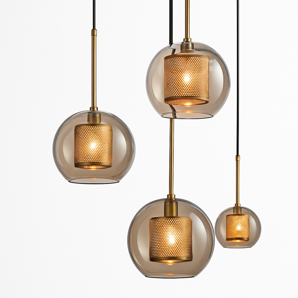 Suspension design LED avec abat-jour industriel et boule en verre Loft - vue 6 sur 19