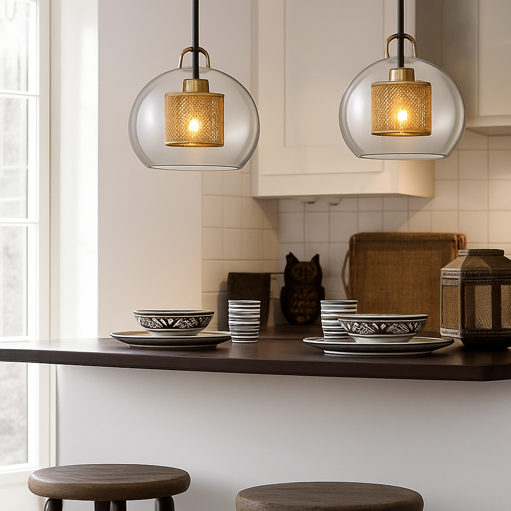 Suspension design LED avec abat-jour industriel et boule en verre Loft - vue 7 sur 19
