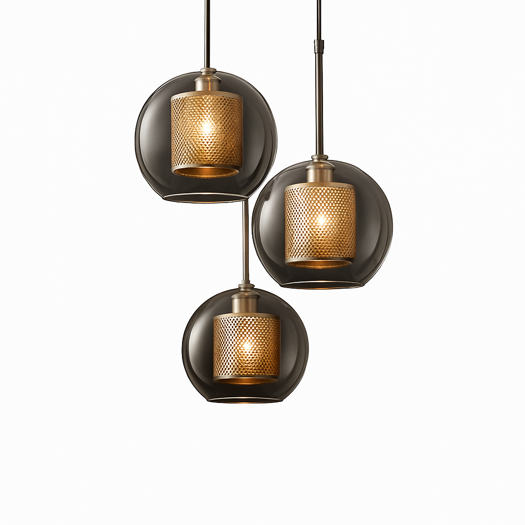 Suspension design LED avec abat-jour industriel et boule en verre Loft - vue 8 sur 19