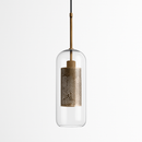 Suspension design LED avec abat-jour industriel et boule en verre Loft