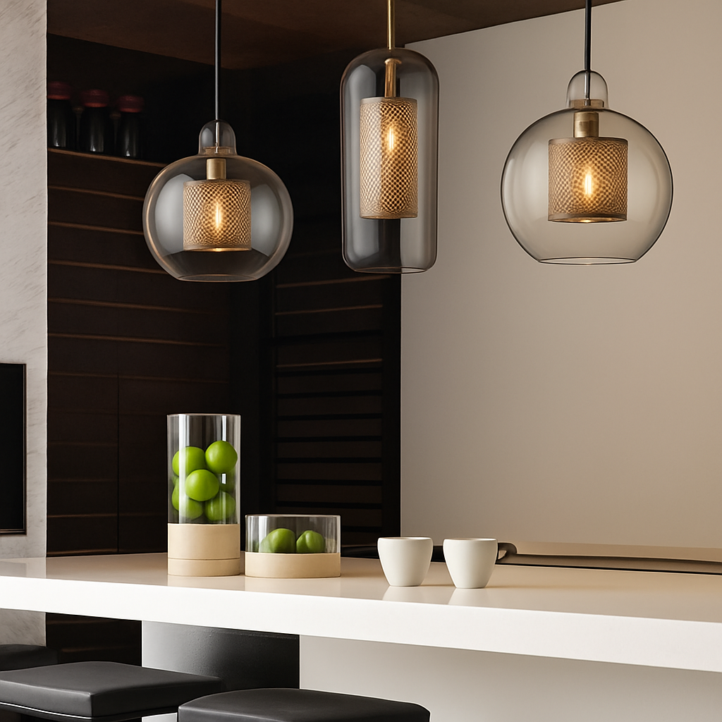 Suspension design LED avec abat-jour industriel et boule en verre Loft - vue 10 sur 19