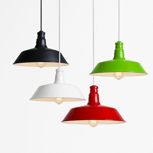 Suspension design LED avec abat-jour macaron coloré Loft - vue 3 sur 9