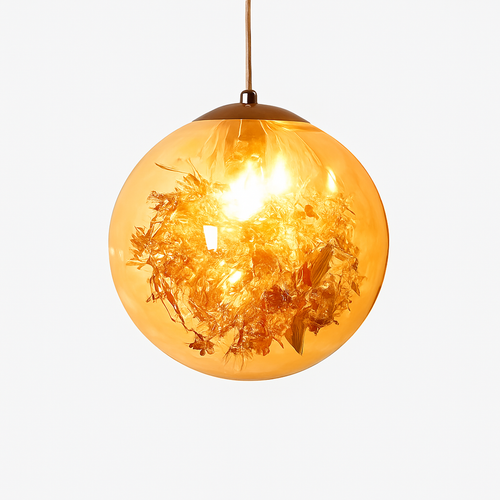Suspension design LED boule en verre avec feuilles chromées intérieur - vue 2 sur 8