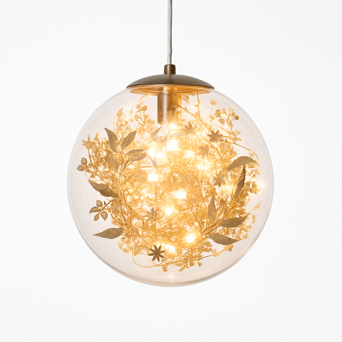 Suspension design LED boule en verre avec feuilles chromées intérieur