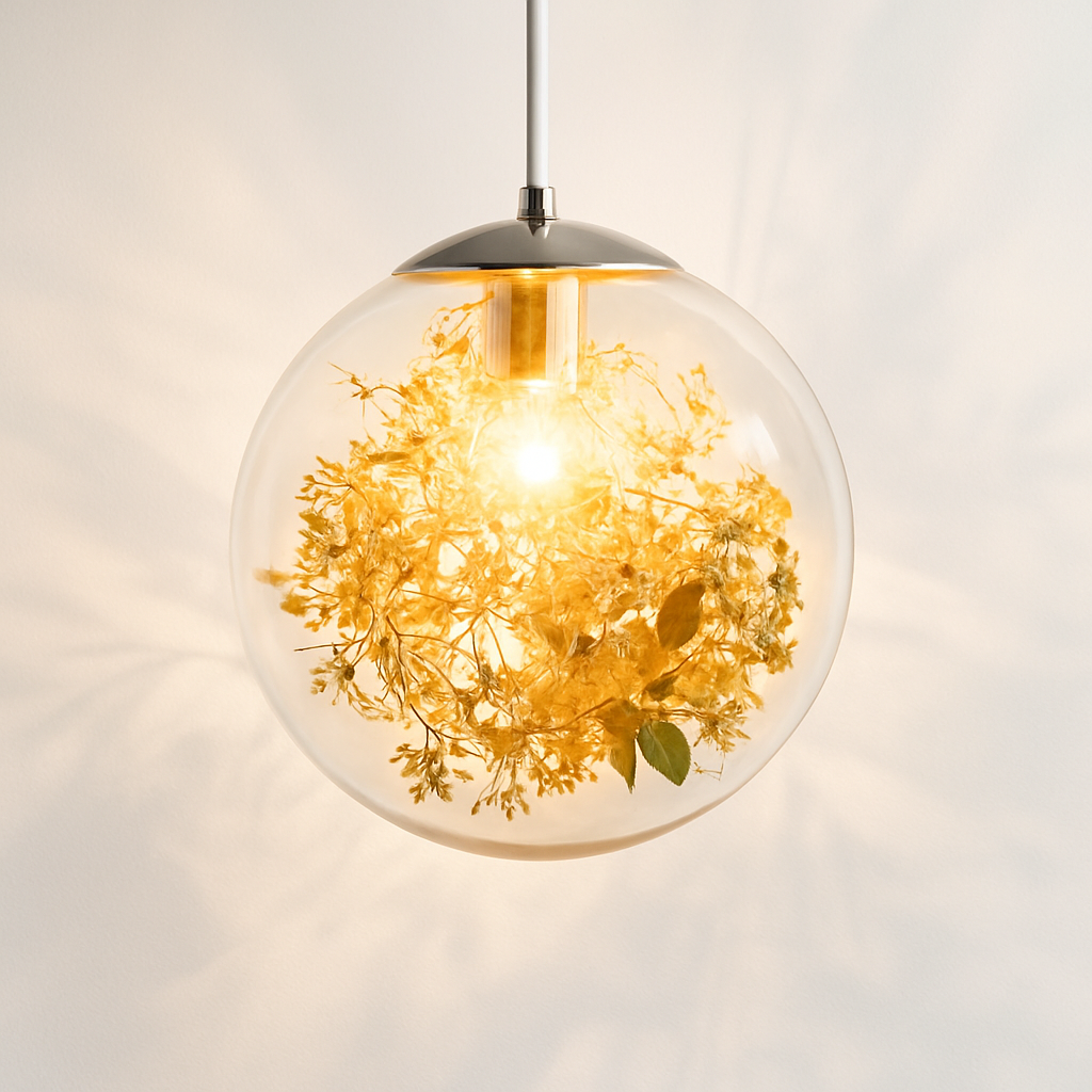 Suspension design LED boule en verre avec feuilles chromées intérieur - vue 6 sur 8
