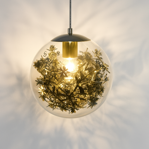 Suspension design LED boule en verre avec feuilles chromées intérieur - vue 8 sur 8
